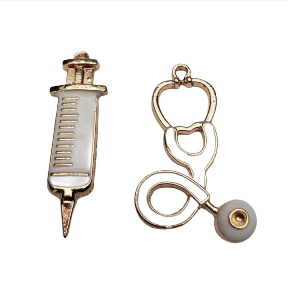 Nurse Charms Gold White enamel Set 2 *